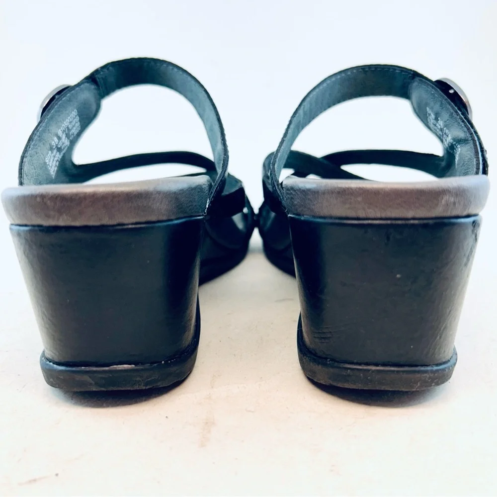 Dansko Black Leather Criss Cross Ana Wedge Sandals size 38 7.5 8 - Picture 8 of 11